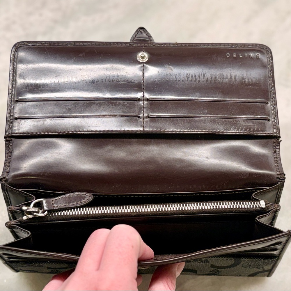SOLD CELINE Vintage Macadam Logo Canvas/Patent Leather Long Flap Snap Wallet - Picture 16 of 16